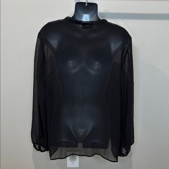 Lane Bryant Black Blouse with Relaxed Fit Tie Front - Picture 3 of 4